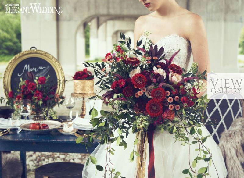 blue and red vintage bridal bouquet