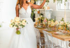 bride with bouquet boho theme