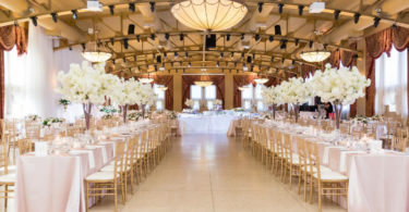 beautiful wedding reception with cherry trees