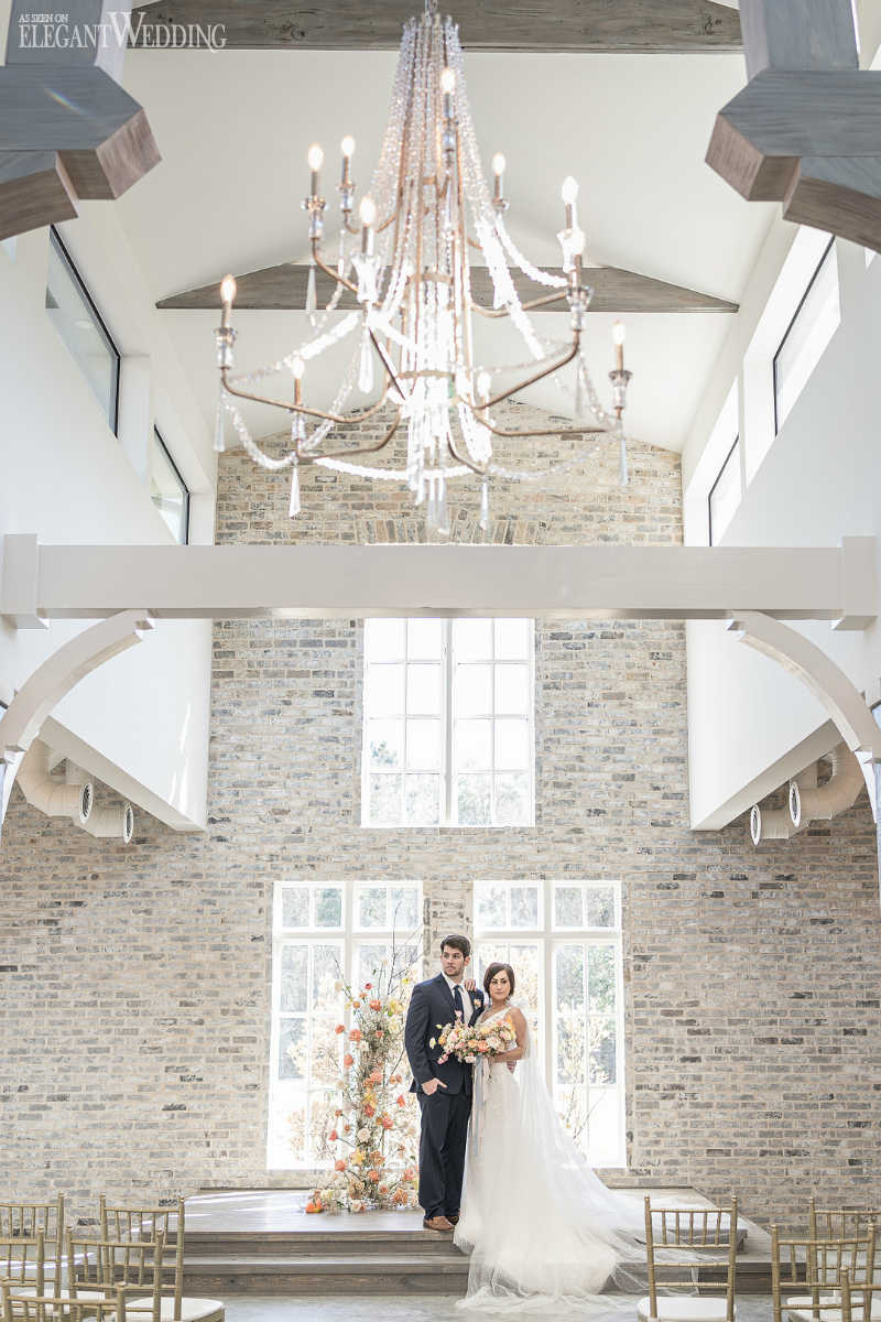 Light and Colorful intimate wedding inspiration_C_low. Baron Photography_The-Peach-Orchard-Weddings-Woodlands-TX-C-Baron-Photo-135 wedding ceremony with peach flowers