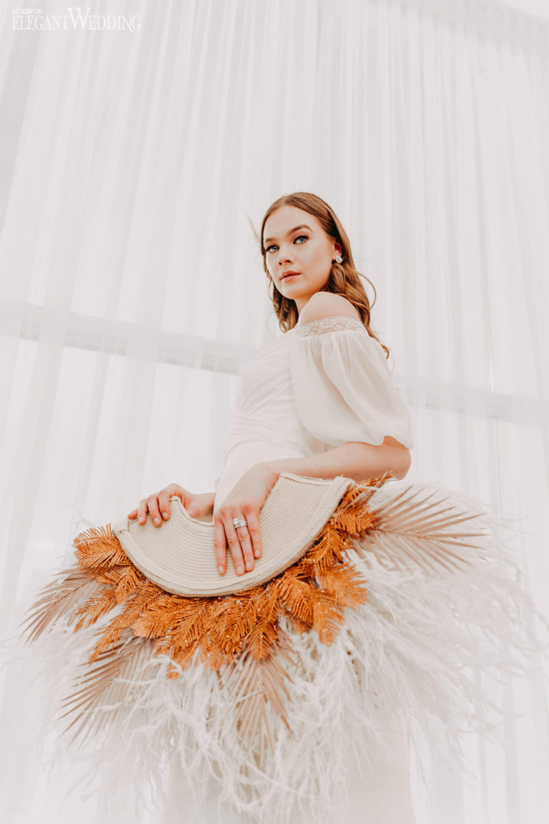 warm, intimate boho wedding28 pampas grass floral arrangement
