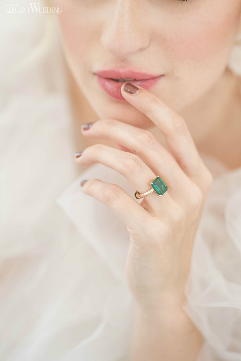 elegant wedding with a pop of color136 green engagement ring
