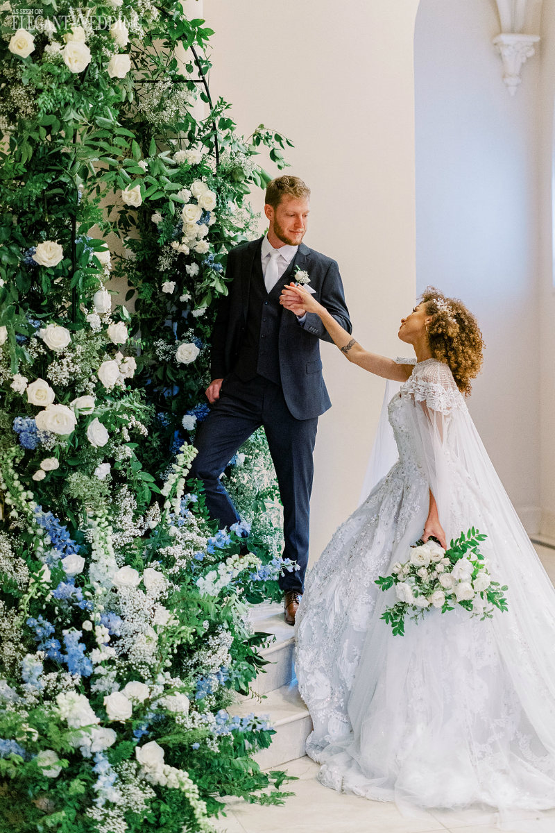 Regal Blue & White Wedding Inspiration With Stunning Caped Gown_Corinna Rose Photography_CorinnaRosePhotography-56_low regal wedding theme