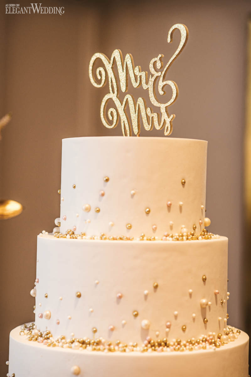 pink wedding inspiration andrew monia photography41 white wedding cake with Mr & Mrs topper