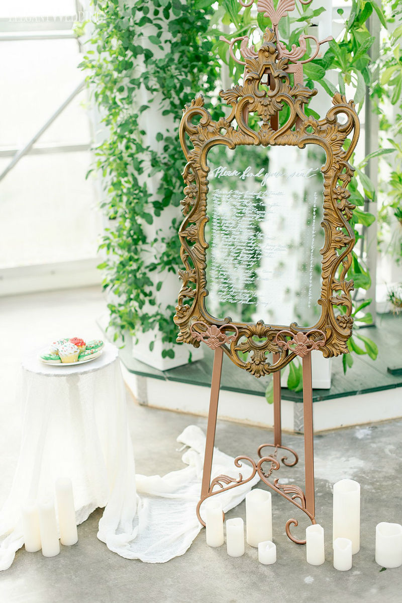 Organic Winter Greenhouse Wedding_Courtney Simpson Photography LLC_DSC_6665_low gold frame with mirror