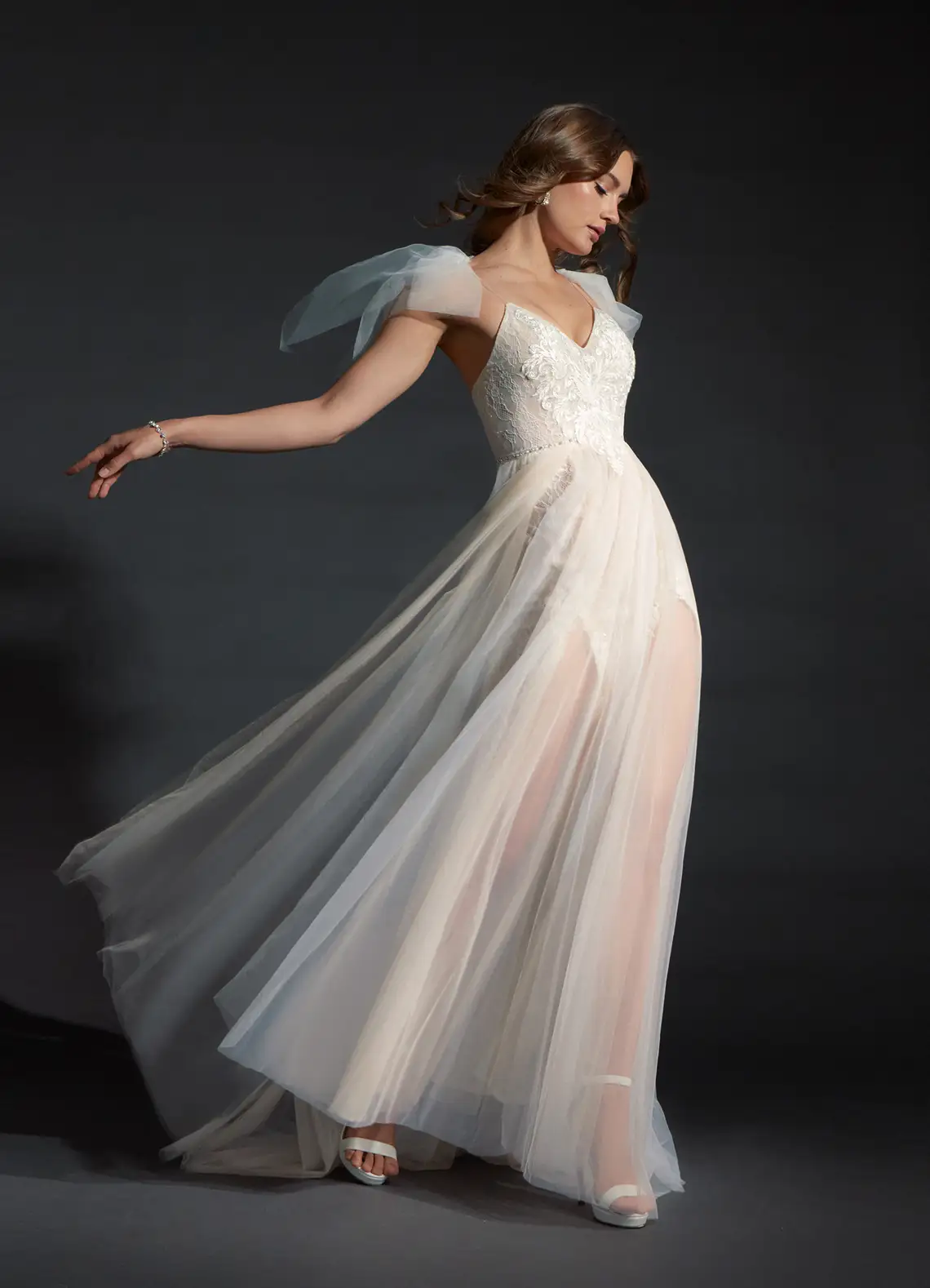 Azazie A-Line Off the Shoulder Tulle Court Train Dress Diamond White:Champagne2 Azazie A-Line Off the Shoulder Tulle Court Train Dress Diamond White/Champagne