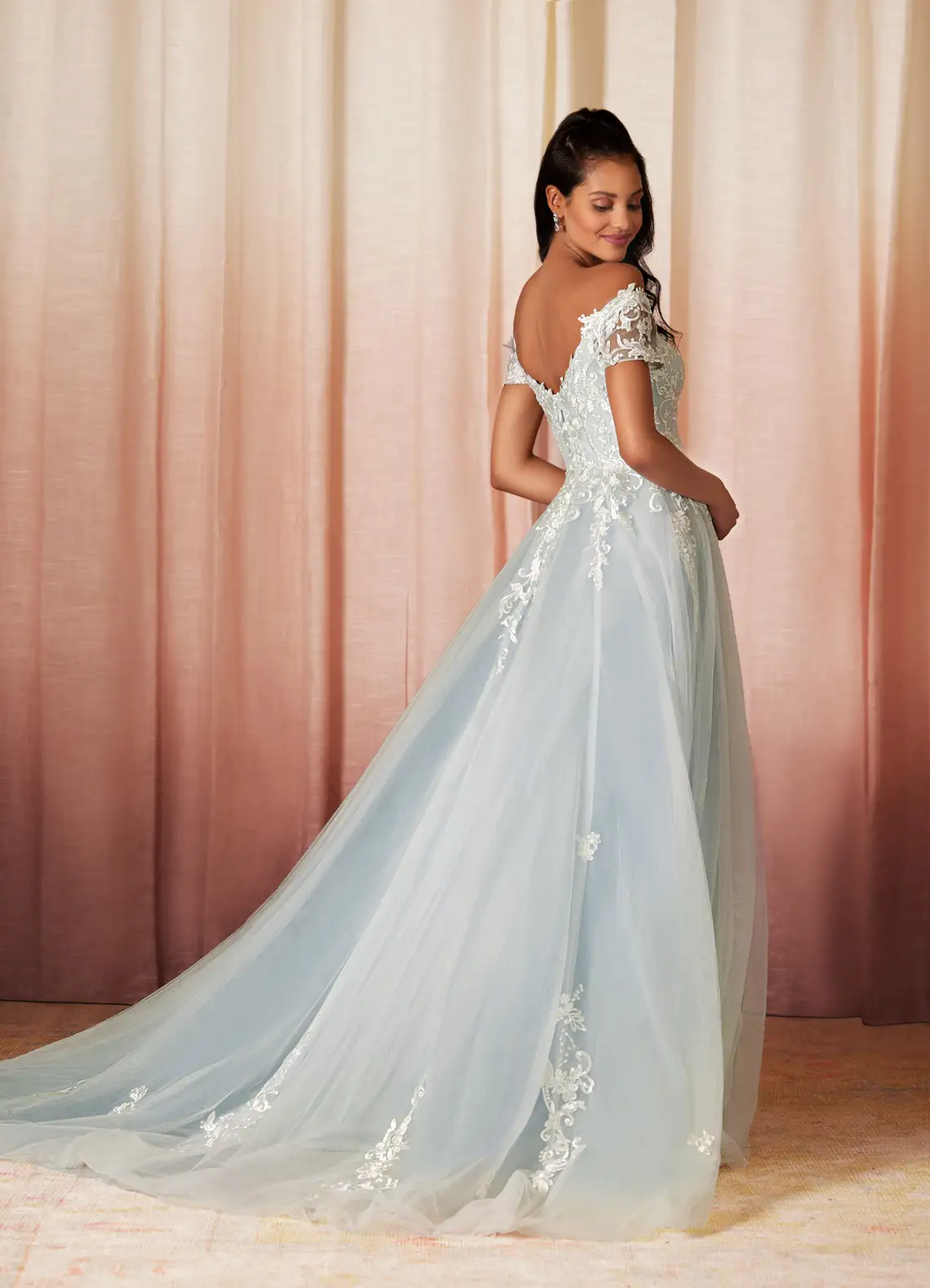 Azazie Ball-Gown Off the Shoulder Tulle Chapel Train Dress Cloudy Blue2 Azazie Ball-Gown Off the Shoulder Tulle Chapel Train Dress Cloudy Blue