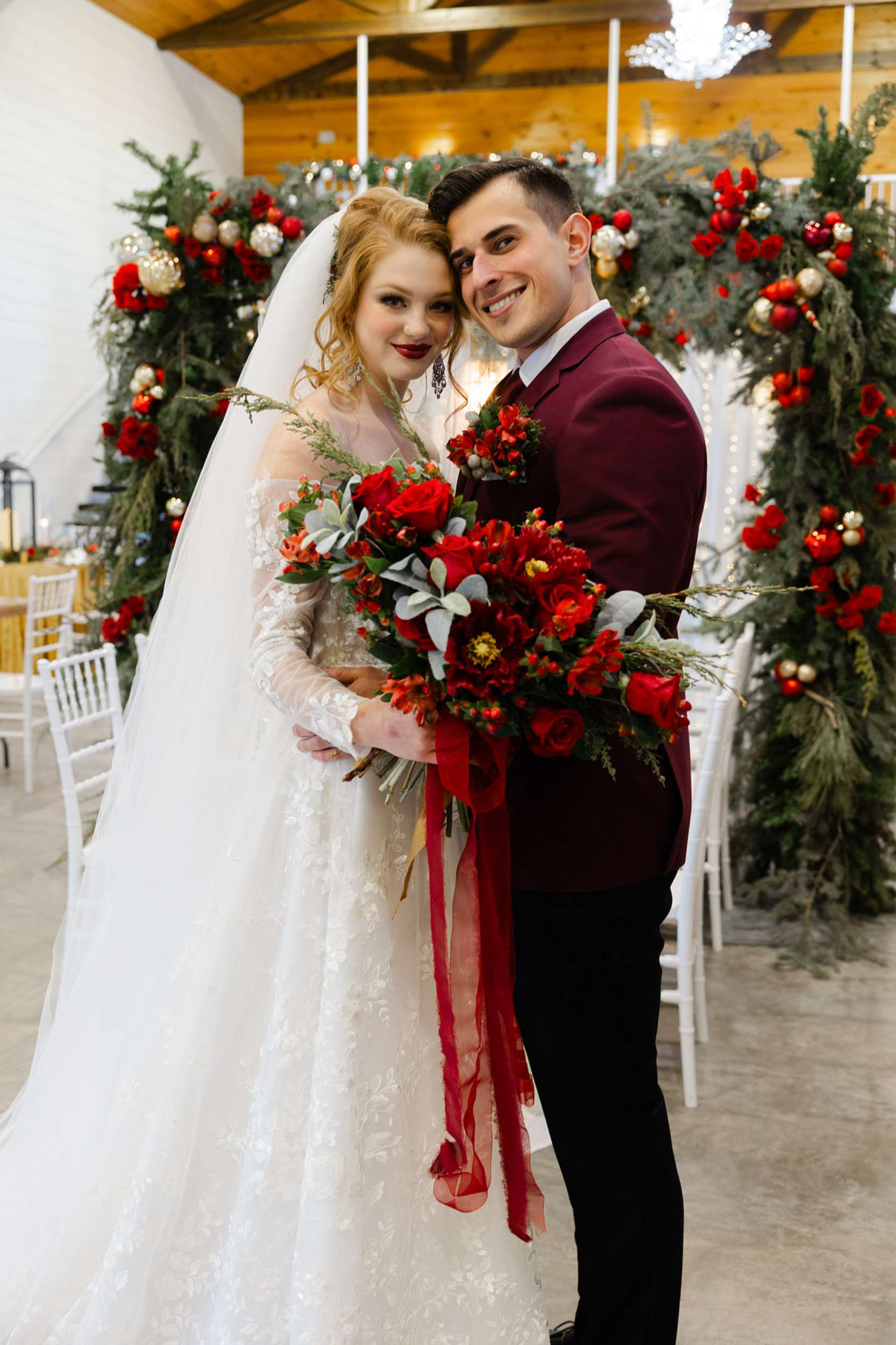Dream Wedding at Generations Weddings & Events_IndigoBlue Photography_2023HolidayShoot202304160059_low Christmas wedding theme table decor red and green