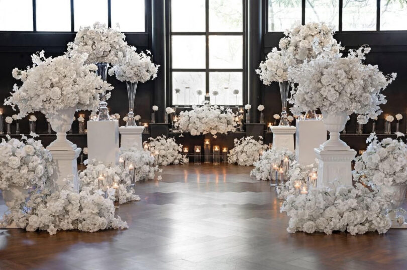 white wedding ceremony decor