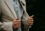 wearing a beige suit for your wedding