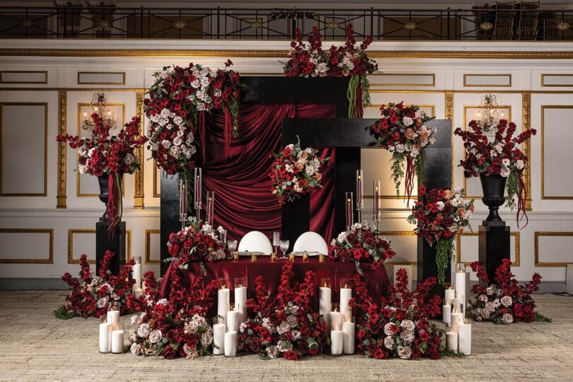 stunning red and black wedding decor