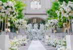 geen and white wedding theme