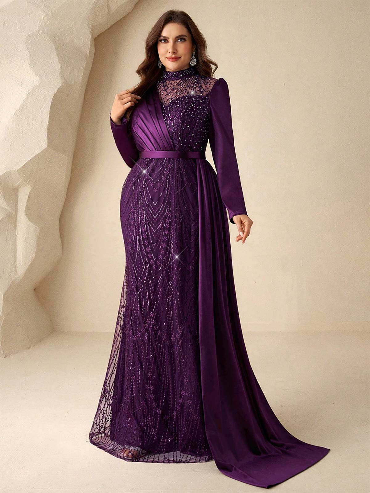 shein formal dresses for wedding plus size Plus Size Long Sleeve Maxi Dress – Pluspreorder main image 0