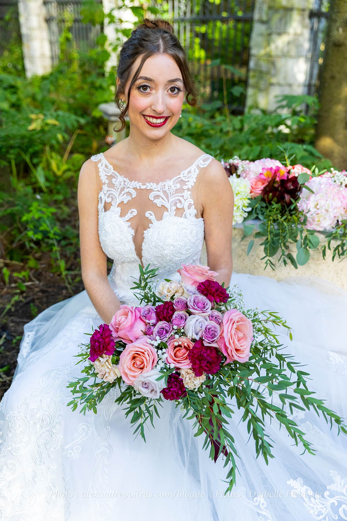 Mariage-romantique-rose-bouquet-mariee2-copyright Ombelle fleuriste montreal florist